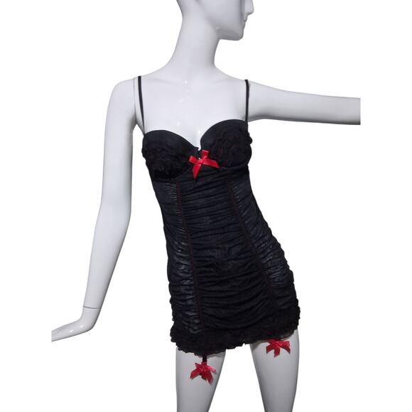 Y2K Victoria's Secret Babydoll Womens size 36B‎ Ruched Lace Garter Belt Lingerie - Picture 2 of 13